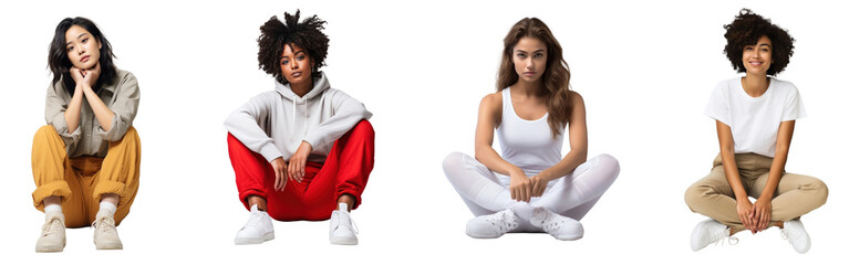 Diverse women sitting png cut out element set