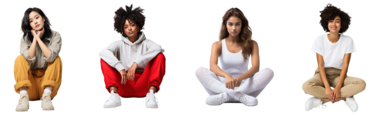 Diverse women sitting png cut out element set