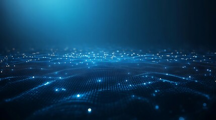 Abstract digital landscape with glowing blue particles and waves, creating a futuristic and mesmerizing visual effect.