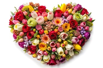 elegant design of a heart shaped arrangement made entirely of various vibrant and romantic flowers