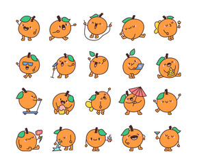 Fototapeta premium Funny orange character. Cheerful cartoon fruit. Hand drawn style. Vector drawing. Collection of design elements.