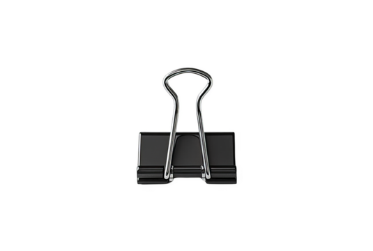 Metal Binder Clip Office Supply Isolated on White or Transparent PNG, Paper Organizing Tool