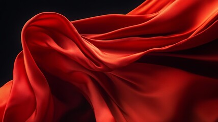 Obraz premium Red silk fabric flowing in elegant waves against black backdrop