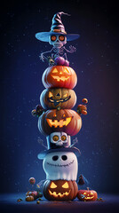 Fototapeta premium stack of Halloween characters, AI generated