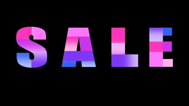 Animated text "Sale" isolated on transparent background, promotions, discounts and social media marketing. Big sale offer. Animation with alpha channel.