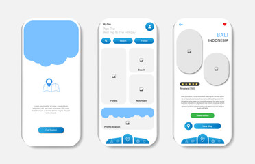 Design reviews of online holiday destinations for mobile applications. Holiday tourist destination review platform screen. Graphical user interface for responsive mobile applications