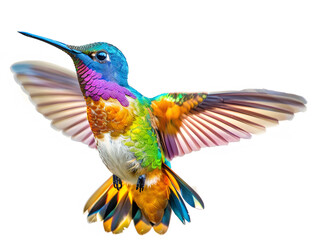 Beautiful bright colorful hummingbird in flight. Neural network AI generated art