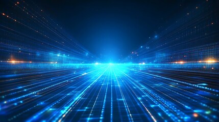 Obraz premium Futuristic bright blue light beams creating a dynamic sense of motion and technology amid a dark background.