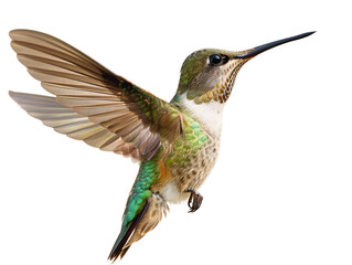 Fototapeta premium Beautiful bright colorful hummingbird in flight. Neural network AI generated art