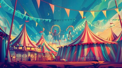 25 Quirky circus flat design cheerful perspective anime theme animation Split-complementary color scheme