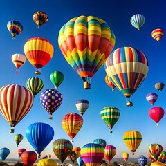 Fototapeta premium hot air balloons, colorful, soaring, flight, countryside, adventure, freedom, vibrant, scenic, floating, air travel, beauty, aerial view, joy, adventure travel, balloons, sky, outdoor, scenic view, fl
