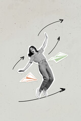 Trend artwork sketch image composite photo collage of arrow show direction silhouette young...