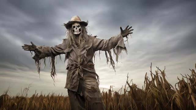 Monster scarecrow in abandoned field