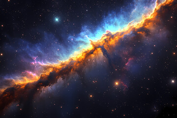 Fototapeta premium A stunning depiction of a bright nebula stretching across the starry background of space, with vibrant colors and intricate patterns symbolizing cosmic energy and beauty.