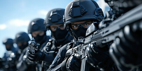 Swarming S.W.A.T. - A team of highly skilled law enforcement officers in tactical gear, ready to respond to high-risk situations.