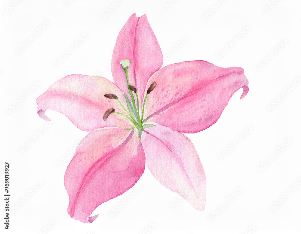 Wall mural Beautiful Pink Lily Flower Closeup Illustration