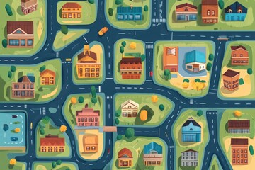 2D cartoon illustration of an urban city map
