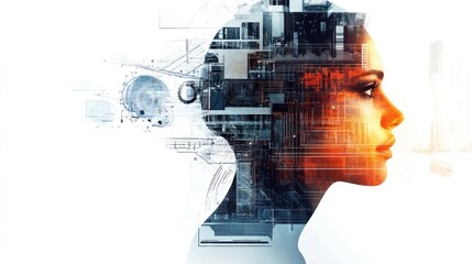 Fototapeta premium A Digital Portrait of a Woman's Profile with Circuitry Overlaid