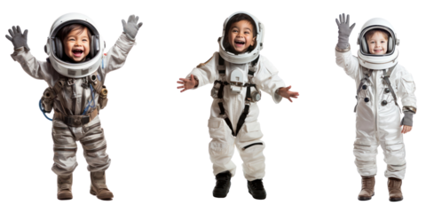 Happy kids in astronaut suits png cut out element set