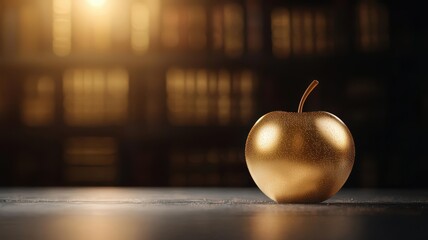 A golden apple in a glowing library, symbolizing the pursuit of wisdom and knowledge as ultimate wealth