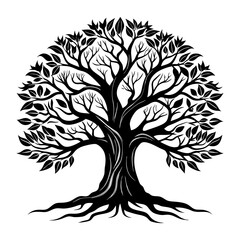 Obraz premium single tree line art vector. hand drawing line black and white tree