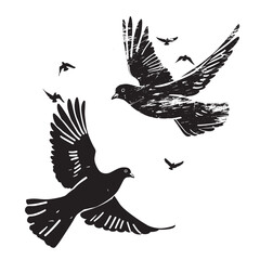 Vector illustration: silhouette of flying birds doves on a white background
