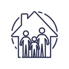 Illustration of a family inside a house symbolizing community, unity, and home.