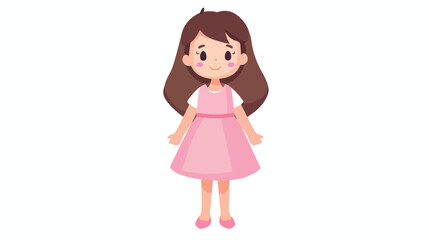 Fototapeta premium Cute Girl in Pink Dress Flat Vector Isolated on White Background