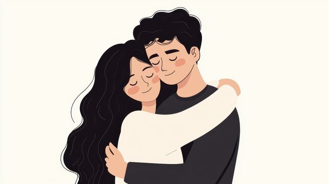 recommend clip art: A warm, heartfelt illustration of a couple embracing, set against a minimalistic black background to evoke love and comfort.