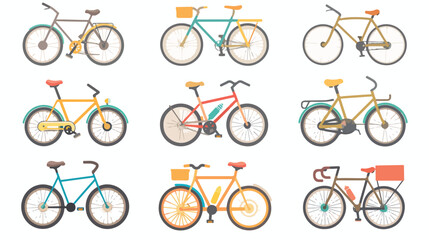 Flat Vector Cycling and Bicycles Icons Set Isolated on White Background