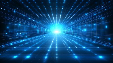 Obraz premium Stunning blue light beams radiating from a central point, creating a futuristic and dynamic digital atmosphere.
