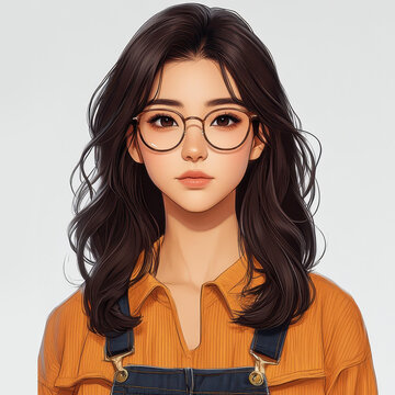 A stunning Asian woman with dark hair and glasses exudes confidence in a stylish shoulderless outfit and open jacket.