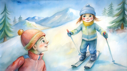 Children skiing