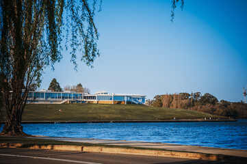 The photo showcases the beautiful scenery on both sides of the Lake Burley Griffin