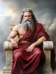 Fototapeta premium Zeus, the Mighty Greek God of Thunder in Majestic Pose Amidst the Clouds Symbol of Power Strength and Authority from Ancient MythologyZeus the Mighty Greek God of Thunder in Majestic Pose Amidst 