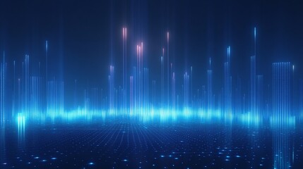 Vibrant blue abstract background with glowing vertical lines and a digital grid, ideal for tech or futuristic themes.