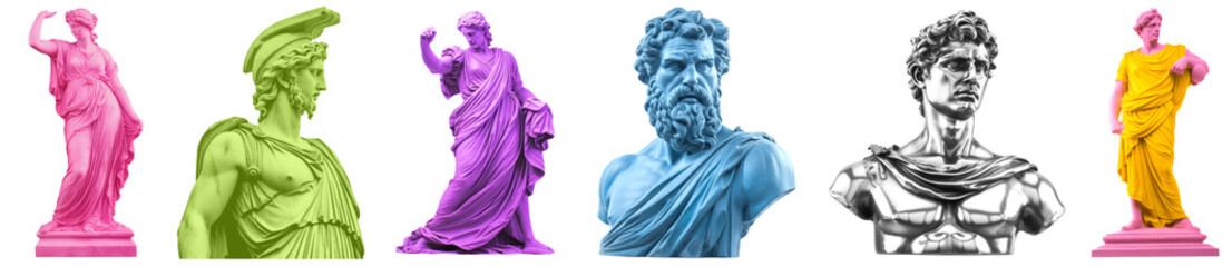 Funky Greek statue png cut out element set