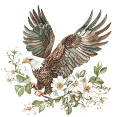 Obraz premium Eagle Floral Hand-drawn Watercolor Illustration Isola