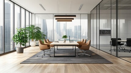 Modern Conference Room with City View and Glass Walls