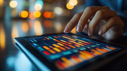 A person using a tablet to access financial data on the go, demonstrating the flexibility of modern technology.