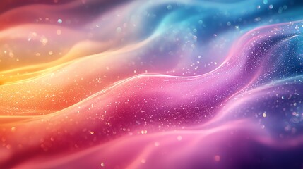 Vibrant, abstract background with colorful gradient waves and sparkling particles, perfect for design and creative projects.