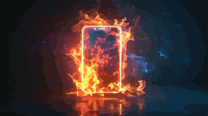 Glowing Fire Phone Icon on Dark Background