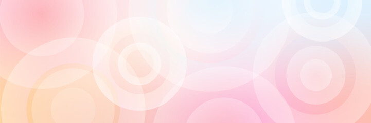 Circles and lines background. Pastel gradient banner with abstract bubbles. Soft graphics. Horizontal vector illustration. Light glowing effect. Cover design, Dreamy springtime minimal backdrop.