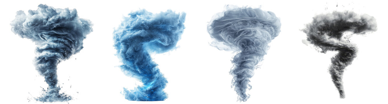 Swirling water tornadoes in various stages of formation natural phenomenon transparent background