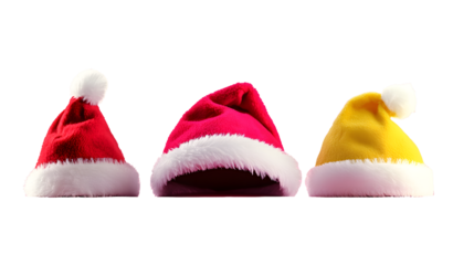 Colorful christmas santa hat red pink yellow isolated transparent background