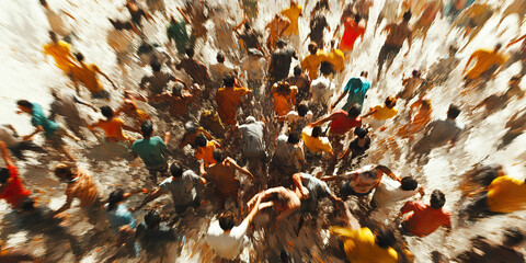 Wild Wipeout: A stampede of people careening out of control, causing mass confusion and destruction.