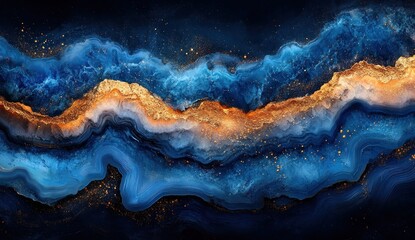 Abstract Blue and Gold Marble Art