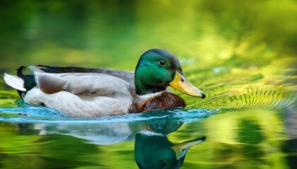 duck in the water swimming waterfowl wildlife pond