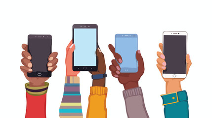 Four Hands Holding Tablet and Smart Phone Flat Vector Illustration