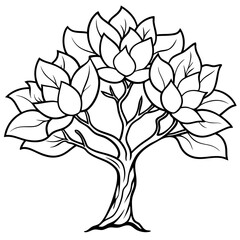 magnolia tree outline coloring book page line art drawing